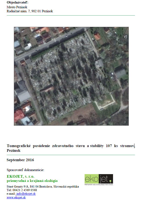 Tomografické posúdenie zdravotného stavu a stability 107 ks stromov na cintoríne v Pezinku