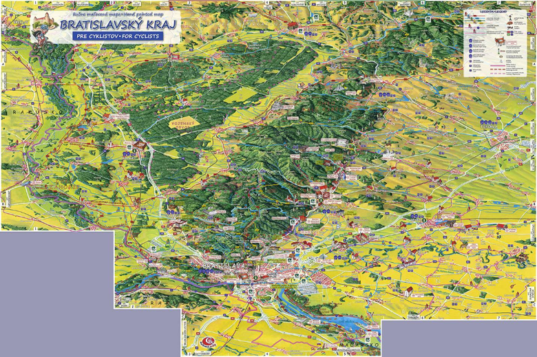 Maľovaná mapa Bratislavského kraja pre cyklistov