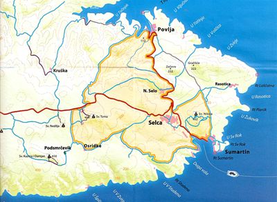 Cyklo mapa Brač – Sumartin – Selca – Povlja