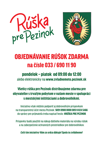 Rúška pre Pezinok - objednávanie rúšok zdarma (plagát)
