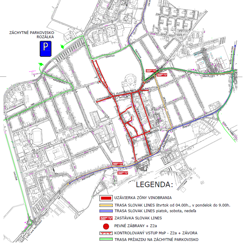 Vinobranie 2014 - dopravná situácia - mapka